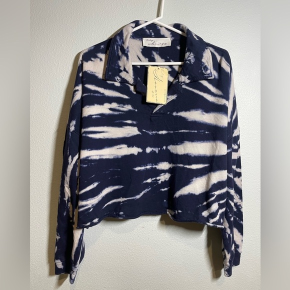 NWT Vintage Havana’s Crop Navy Blue and white tie dye Sweatshirt. Oversized S - Picture 1 of 5